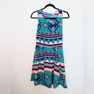 GB Turquoise Geometric Aztec Skaters Dress